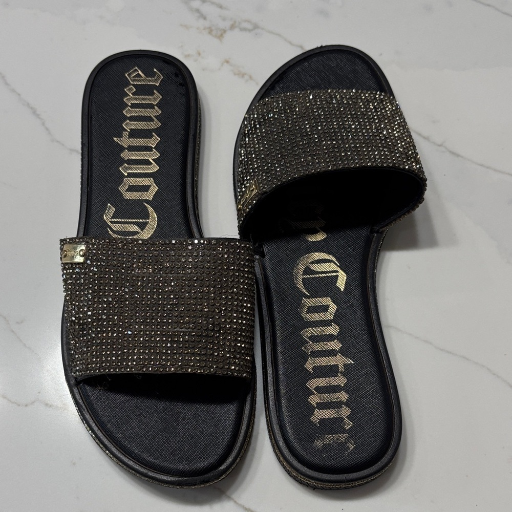 Juicy Couture Black and Gold Embellished Sandals